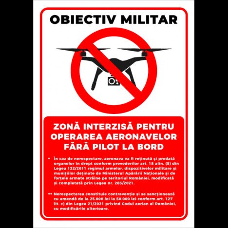 Indicator de securitate pentru obiectiv militar zona interzisa pentru operarea aeronavelor fara pilo